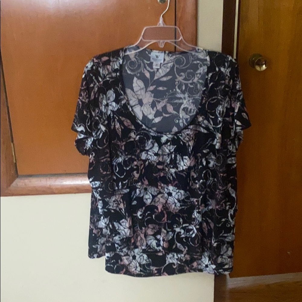 Worthington Black Floral Short Sleeve Blouse 2x.